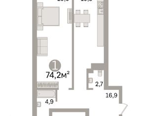 Однокомнатная квартира на продажу, 74.2 м2, Краснодар, микрорайон 9 километр, Ярославская улица, 113к1