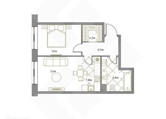 Двухкомнатная квартира на продажу, 44 м2, Москва, ЖК Вест Гарден, проспект Генерала Дорохова, 39к1