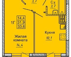 1-комнатная квартира на продажу, 37.4 м2, Новосибирск, улица Бородина, 54, Кировский район