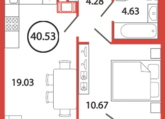 Продается однокомнатная квартира, 40.53 м2, поселок Бугры, улица Шекспира, 1к2, ЖК Энфилд