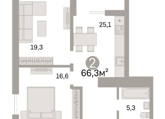 Продажа двухкомнатной квартиры, 66.3 м2, Свердловская область, микрорайон Светлый, 3