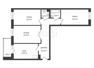 3-комнатная квартира на продажу, 77.9 м2, Красноярск, Светлогорский переулок, 12, ЖК Светлогорский