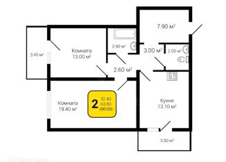 Продаю двухкомнатную квартиру, 66 м2, село Александровка, Акварельная улица, 10