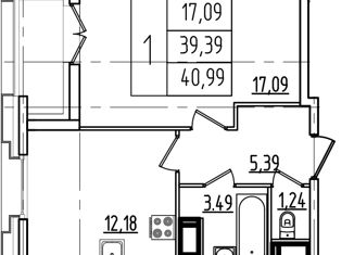 Продам однокомнатную квартиру, 40.99 м2, Санкт-Петербург, муниципальный округ Гагаринское, улица Типанова, 72