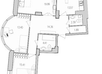 Продается 3-ком. квартира, 86.3 м2, Санкт-Петербург, улица Руднева, 16, ЖК Шекспир
