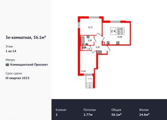 Продажа 2-комнатной квартиры, 55.5 м2, Санкт-Петербург, ЖК Чистое Небо, Арцеуловская аллея, 15