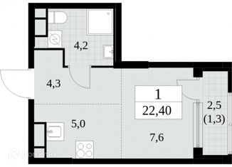 Квартира на продажу студия, 22.4 м2, Москва, ЮЗАО, жилой комплекс Южные Сады, к2.3