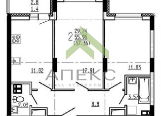 Продажа 2-комнатной квартиры, 57.1 м2, Воронеж, проспект Патриотов, 3ЕкБ, Советский район