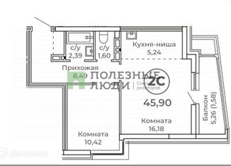 Двухкомнатная квартира на продажу, 45.9 м2, Барнаул, Пролетарская улица, 151к2