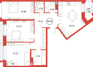 Продажа 3-комнатной квартиры, 90.03 м2, Санкт-Петербург, Плесецкая улица, 4, ЖК Ариосто