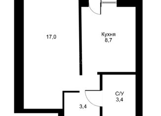 1-комнатная квартира на продажу, 33.7 м2, Тюмень, улица Ветеранов Труда, 9Ак1, ЖК На Ватутина