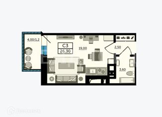 Продам квартиру студию, 26.4 м2, Ростов-на-Дону, Раздорская улица, 2А, ЖК Грин Парк