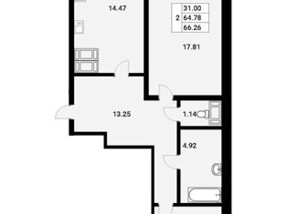 Продаю двухкомнатную квартиру, 64.78 м2, Мурино, Петровский бульвар, 2к1, ЖК Три кита