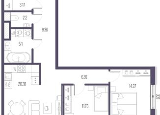 Продаю 2-комнатную квартиру, 72.67 м2, Санкт-Петербург, Малоохтинский проспект, 68, Малоохтинский проспект