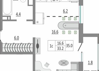 Продам 1-ком. квартиру, 36 м2, Оренбург, улица Автомобилистов, 15, ЖК Геометрия