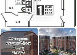 Однокомнатная квартира на продажу, 25.8 м2, Новороссийск, ЖК Арена, проспект Дзержинского, 247к1