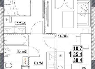 Продается 1-комнатная квартира, 38.4 м2, Нижний Новгород, Мещерский бульвар, 1, жилой район Мещерское Озеро