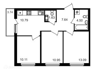 Продажа 3-комнатной квартиры, 58.71 м2, поселок Бугры, Гаражный проезд, 23к2