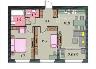 Продажа 2-комнатной квартиры, 54 м2, Волгоград, улица Малиновского, 14, ЖК Новый Свет