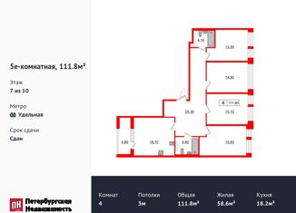 4-комнатная квартира на продажу, 111.8 м2, Санкт-Петербург, Манчестерская улица, 3, Выборгский район