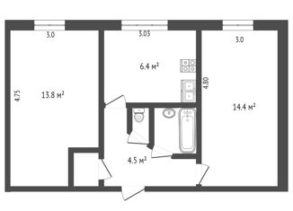 Продам 2-комнатную квартиру, 42.2 м2, Калуга, Новая улица, 9