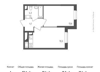 1-комнатная квартира на продажу, 37.4 м2, Москва, улица Недорубова, 28, ЖК Квартал Некрасовка