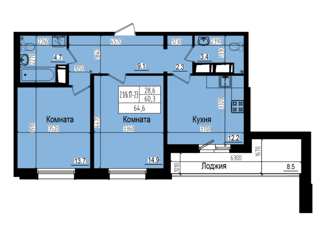 Продается двухкомнатная квартира, 64.6 м2, Санкт-Петербург, Ольгинская дорога, 3/20