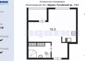 Квартира в аренду студия, 26 м2, Мурино, Ручьёвский проспект, 17к1