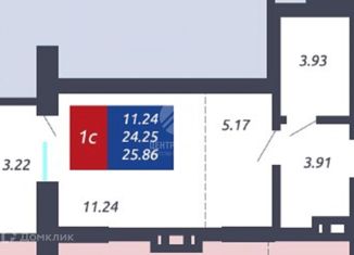 Продажа квартиры студии, 25.8 м2, Новосибирск, Светлановская улица, 52/1, ЖК Чкалов