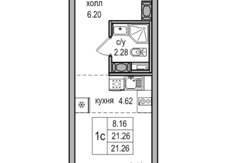 Продажа квартиры студии, 21.1 м2, посёлок Парголово, Заречная улица, 54