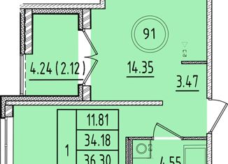 Продам 1-ком. квартиру, 34.18 м2, Санкт-Петербург, Образцовая улица, 6к1