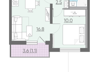 Продажа 1-комнатной квартиры, 33.8 м2, Санкт-Петербург, набережная реки Каменки, 19к4, ЖК Заповедный парк