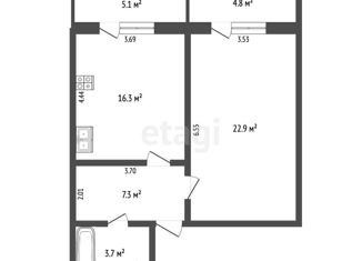 1-комнатная квартира на продажу, 63 м2, Тюмень, улица 50 лет ВЛКСМ, 19, Центральный округ