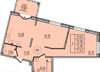 2-ком. квартира на продажу, 70.38 м2, Санкт-Петербург, Кокколевская улица, 1