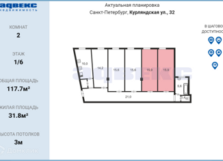Продам комнату, 117.7 м2, Санкт-Петербург, Курляндская улица, 32, Курляндская улица