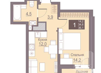 Продам однокомнатную квартиру, 36.1 м2, Пермь, ЖК Погода, Сапфирная улица, 13