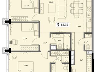 Продается 3-комнатная квартира, 88.35 м2, Москва, ЖК Мод