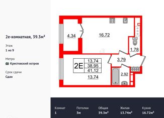 Продажа 1-комнатной квартиры, 39.3 м2, Санкт-Петербург, ЖК Зе Уан
