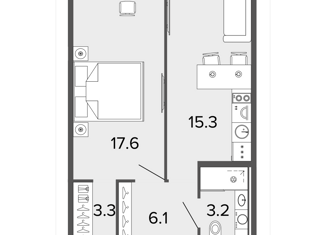 Продается однокомнатная квартира, 45.2 м2, Санкт-Петербург, Заозёрная улица, 3к3, Московский район