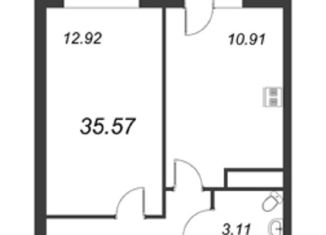 1-комнатная квартира на продажу, 35.57 м2, Кудрово, проспект Строителей, 16, ЖК Геометрия