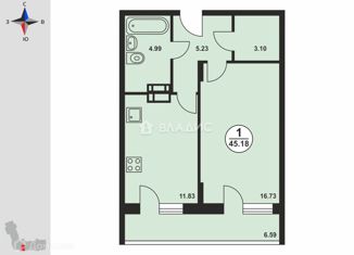 Продам 1-ком. квартиру, 45.18 м2, Владимир, Всесвятская улица, 12А, ЖК Гвардейский 2.0