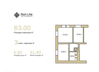 Продам трехкомнатную квартиру, 63 м2, Ярославль, Угличская улица, 11, Кировский район