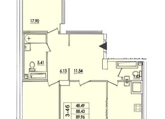 Продаю трехкомнатную квартиру, 89.96 м2, Санкт-Петербург, улица Кустодиева, 7к1, улица Кустодиева