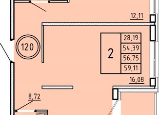 Продается 2-ком. квартира, 54.39 м2, посёлок Шушары, Образцовая улица, 6к1