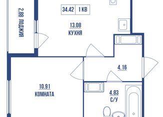 Продам однокомнатную квартиру, 34.42 м2, Санкт-Петербург, Двинская улица, 6