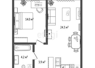 Продаю 1-ком. квартиру, 46.4 м2, деревня Дударева, Тюменская улица, 3