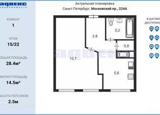 Продам 1-комнатную квартиру, 28.4 м2, Санкт-Петербург, Московский проспект, 224, Московский район