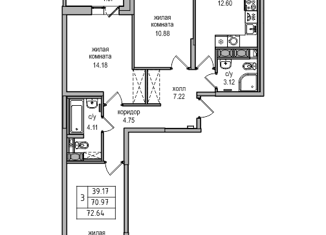 Продаю 3-комнатную квартиру, 72.1 м2, Санкт-Петербург, Толубеевский проезд, 34к1