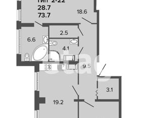 Продается 2-ком. квартира, 73.7 м2, Санкт-Петербург, Глухарская улица, 30, ЖК Ультра Сити