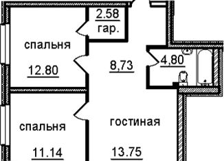 Продажа двухкомнатной квартиры, 53.8 м2, Санкт-Петербург, Витебский проспект, 99к1, метро Купчино